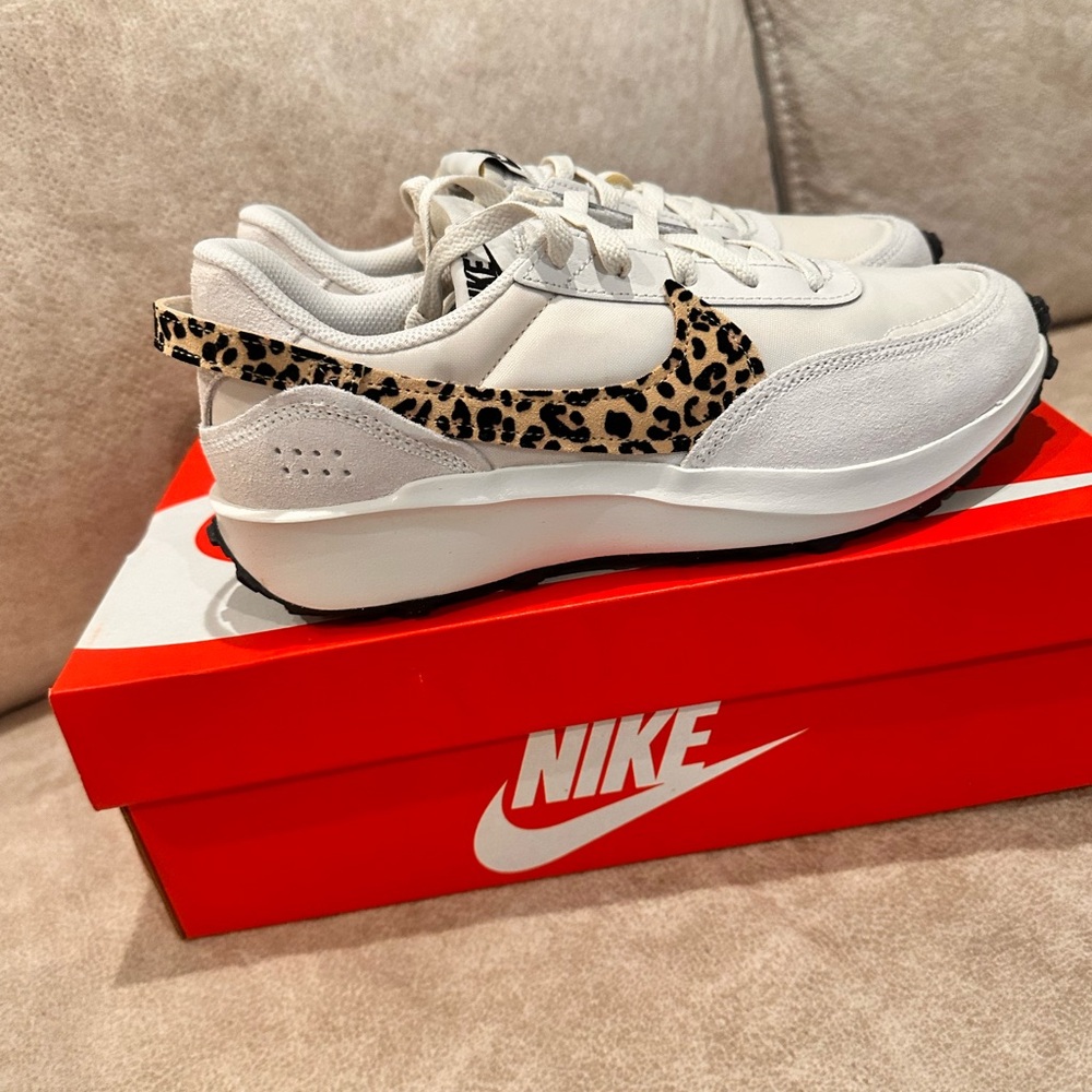 Nike Women's White Sneakers with Leopard Print